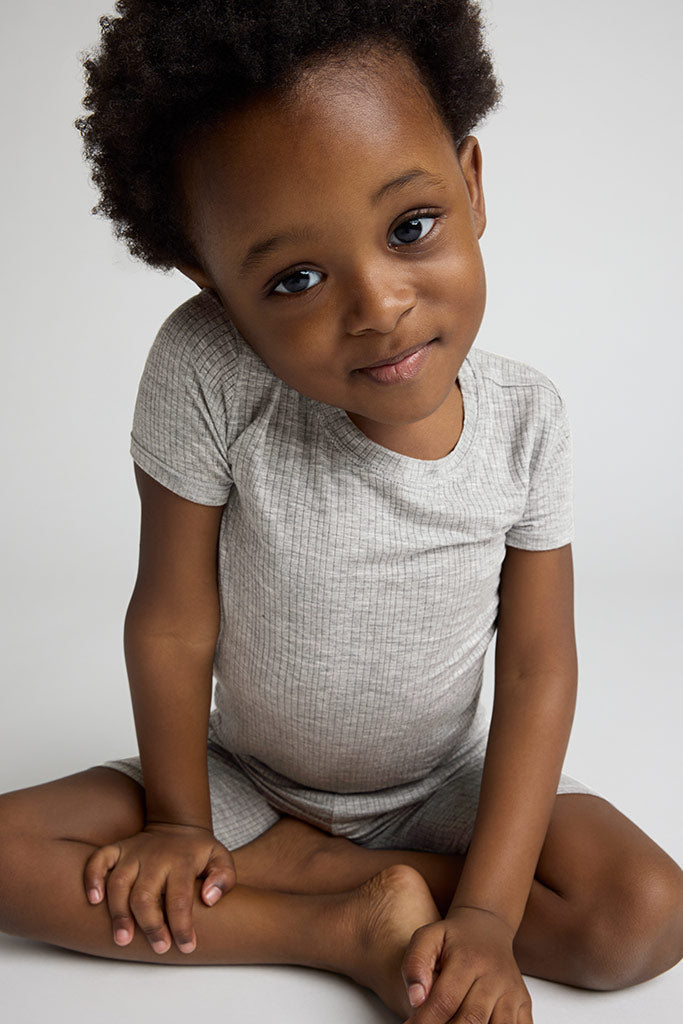 My Mini Tee + Short Set in Heather Grey