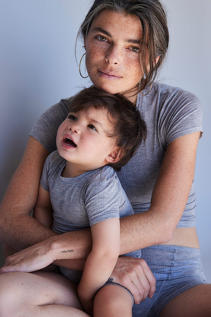 My Mini Tee + Short Set in Heather Grey