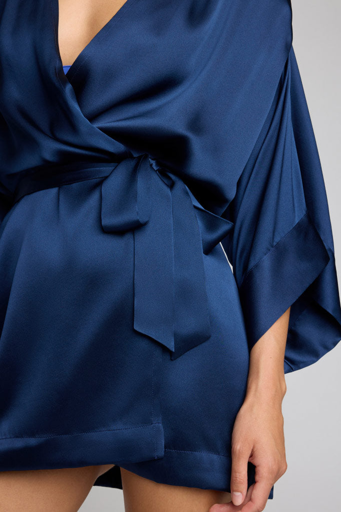 Eclipse Silk Mini Robe in Navy