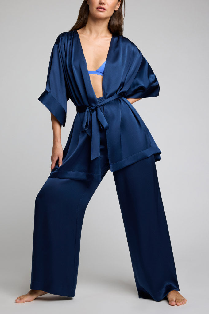 Eclipse Silk Mini Robe in Navy